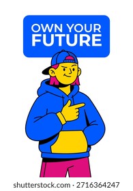 Own Your Future – Minimal Gen Z Cartoon Character Pointing Forward Illustration
