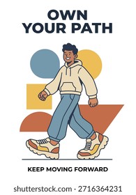 Possuir Seu Caminho - Personagem Mínimo De Desenho Animado Da Geração Z Andando Para Frente Motivação Ilustração