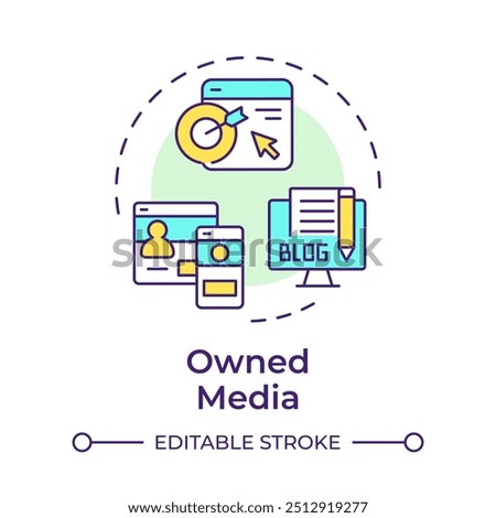 Owned media multi color concept icon. Business marketing. Digital advertising, target audience. Round shape line illustration. Abstract idea. Graphic design. Easy to use in infographic, presentation