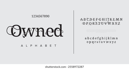 Owned typography beauty fashion elegant minimalist serif italic fonts decorative wedding vintage retro logos. Minimal luxury font alphabet logo. Vector illustration