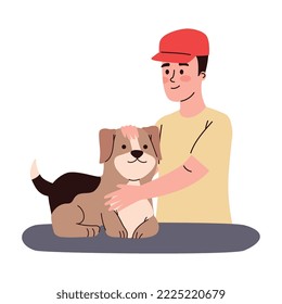 dueño acariciando a un lindo personaje de perro