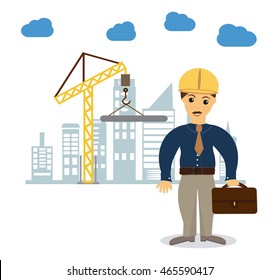 Owner of a construction business or building inspector visits the building object