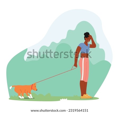 Owner Female Character Pull on Leash Stubborn Dog Reluctant To Go, Displaying Behavioral Issues. Requires Training And Behavior Modification To Address The Problem. Cartoon People Vector Illustration