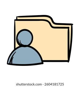 The owner of the folder. A human figure and a file. A simple vector hand-drawn icon for the design of a website, application, flyer. Illustration isolated on white background