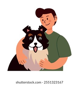 owner hugging dog cartoon isolated