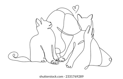 The owner hugs her cats  Pets  Love to the animals  International Homeless Animals Day  One line drawing for different uses  Vector illustration 