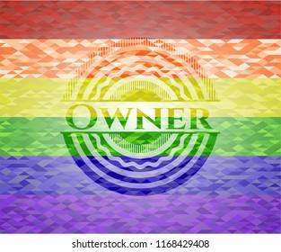 Owner on mosaic background with the colors of the LGBT flag