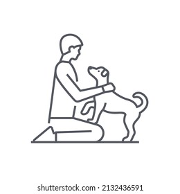 Owner and pet - modern black line design style icon