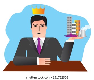 Owner of plants. Head of corporation. Vector illustration