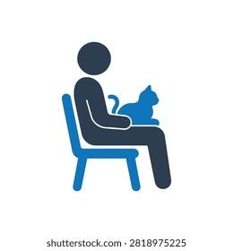 Owner sitting with cat on lap flat icon, International Cat Day concept
