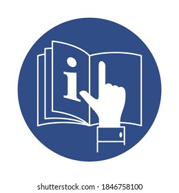 Owners manual inside circular pictogram - icon for products packaging that contains User Guide brochure - isolated vector outline icon