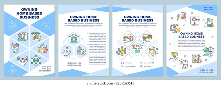 Owning home based business brochure template. Family startup. Leaflet design with linear icons. Editable 4 vector layouts for presentation, annual reports. Arial-Black, Myriad Pro-Regular fonts used