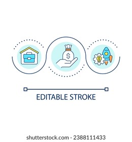 Owning home based business loop concept icon. Freelance job. Family startup. Self employment abstract idea thin line illustration. Isolated outline drawing. Editable stroke. Arial font used