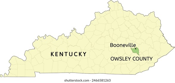 Owsley County and city of Booneville location on Kentucky state map