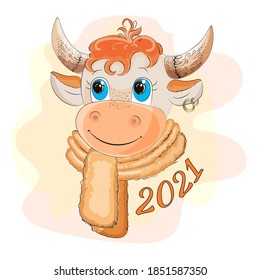 Ox 2021. Chinese horoscope. 2021 is the Year of the White Metal Bull. Symbol of 2021. Nice cow. Ox.