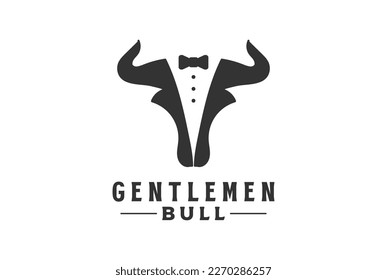 Ox Angus Cow Bull Bison Longhorn with Gentlemen Tuxedo Suit Logo