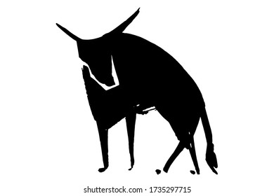 Ox, bull, cow on white background. Chinese happy new year 2021. Year of the white, metallic bull. Lunar New Year. Drawing bull, ox, cowhide ink