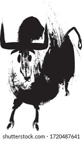 Ox, bull, on white background. Lunar horoscope sign ox, bull. Chinese Happy new year 2021. Year of the ox. Lunar new year. Drawing of ox is sketch silhouette style.  