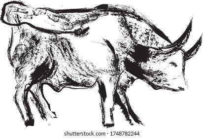 Ox, bull, on white background. Lunar horoscope sign ox, bull. Chinese Happy new year 2021. Year of the ox. Lunar new year. Drawing of ox is sketch silhouette style. 
