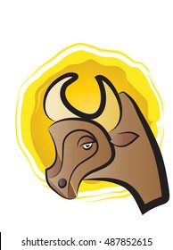 Ox or a bull, symbol of st Luke, the Evangelist. Color vector illustration.