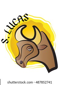 Ox or a bull, symbol of st Luke, the Evangelist. Color vector illustration.