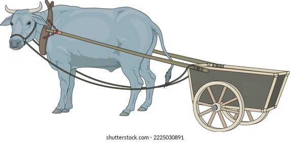 Ox and Cart Vector Illustration