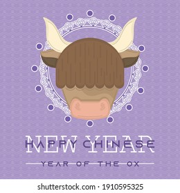 Ox cartoon in a happy chinese new year card. Year of ox - Vector