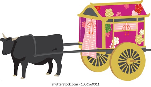 Ox carts vector illustration on white background