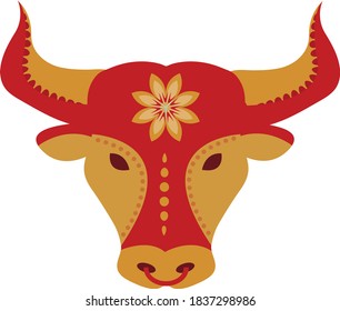 Ox Chinese New Year 2021 Bull icon flat style. Vector illustration