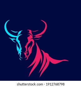 Ox cow buffalo Line. Pop Art logo. Colorful design with dark background. Abstract vector illustration. Isolated black background for t-shirt, poster, clothing, merch, apparel, badge design