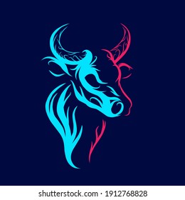 Ox cow buffalo Line. Pop Art logo. Colorful design with dark background. Abstract vector illustration. Isolated black background for t-shirt, poster, clothing, merch, apparel, badge design