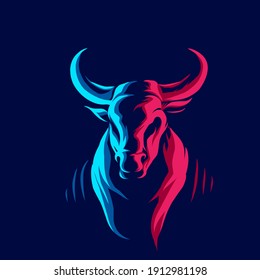 Ox cow buffalo Line. Pop Art logo. Colorful design with dark background. Abstract vector illustration. Isolated black background for t-shirt, poster, clothing, merch, apparel, badge design