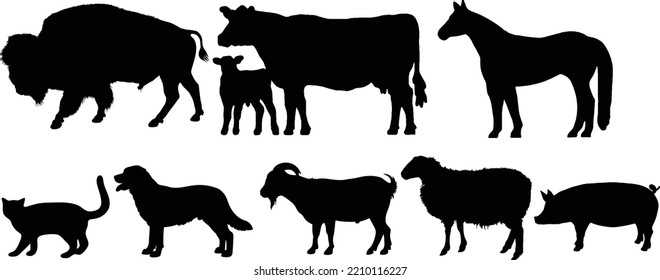 Ox Cow Horse Cat Dog goat sheep pig clip arts - Vector Illustration