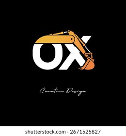 OX Bagger Arm Construction Logo - Bold Industrial Letter Mark Design für schwere Ausrüstung, Contractor Branding und moderne Engineering-Identität