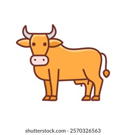 Ox flat color icon. Cow isolated vector illustration on white background.