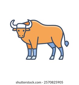 Ox flat color icon. Cow isolated vector illustration on white background.