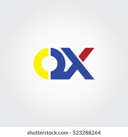 OX flat initial letter logo combining yellow, blue and red