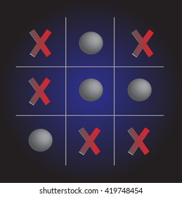 OX Game with equal result, 3d vector illustration.