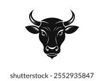  Ox head silhouette black vector art illustration.