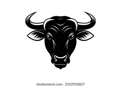  Ox head silhouette black vector art illustration.