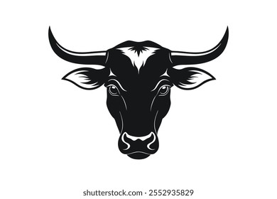  Ox head silhouette black vector art illustration.