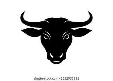  Ox head silhouette black vector art illustration.