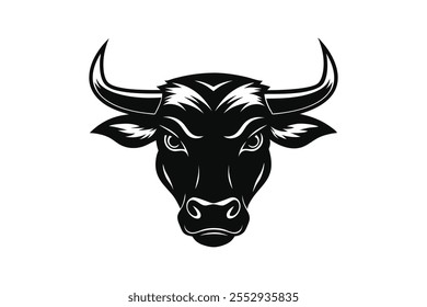  Ox head silhouette black vector art illustration.