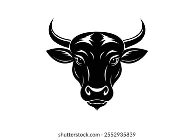  Ox head silhouette black vector art illustration.