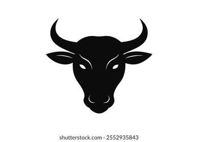  Ox head silhouette black vector art illustration.