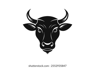  Ox head silhouette black vector art illustration.