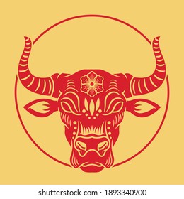 Ox head vector design for decorate in banner, poster of lunnar new year 2021