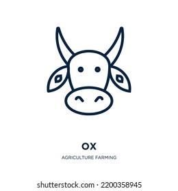 ox icon from agriculture farming and gardening collection. Thin linear ox, cow, animal outline icon isolated on white background. Line vector ox sign, symbol for web and mobile