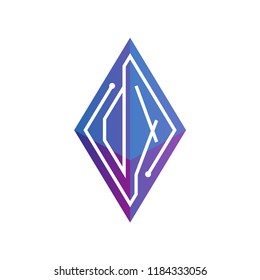 OX Initial letter block chain logo icon vector template. Looping mono line circuit letter on rhombus cube logo