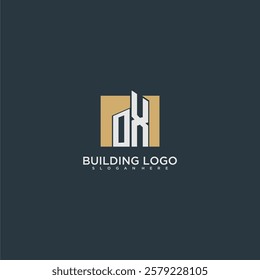 OX initial letter building logo for real estate with square design